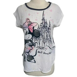 Disney Parks Womens XS Minnie Mouse sheer white front‎ gray back top Vintage